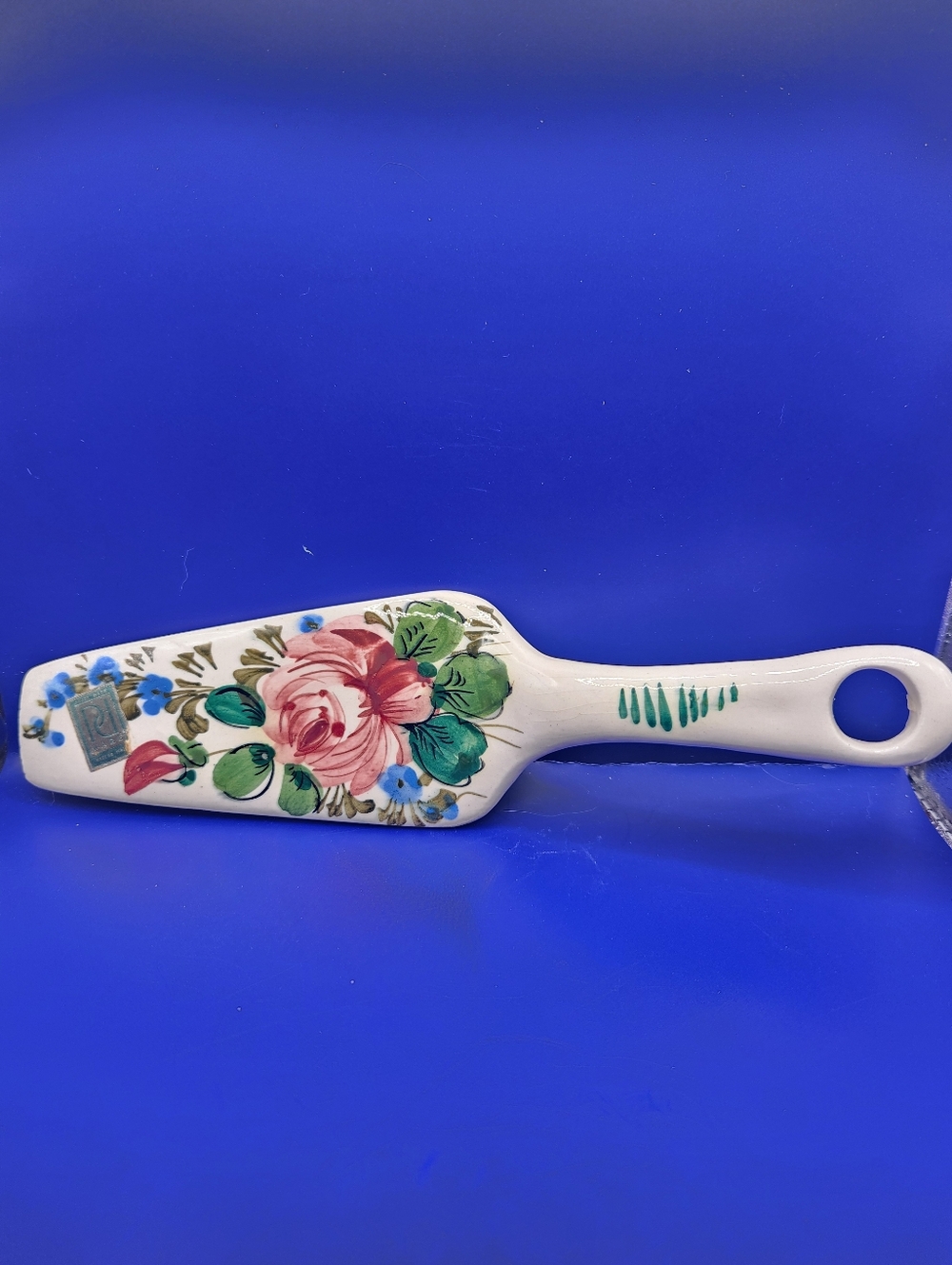 Vintage Hand-Painted Floral Ceramic Pie Server